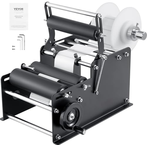 VEVOR Etichettatrice Manuale Rotonda, 15-20Pezzi/min, Applicatore di Etichette per Bottiglie Rotonde, Etichettatrice Manuale Regolabile Adatta per Bottiglie Lunghezza/Larghezza Etichetta tra 10-130mm