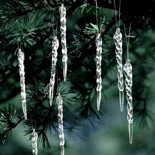 VOPIWOZ 30 Pcs Carámbanos de Navidad Decoración del Árbol, Acrílico Carámbano de Navidad para Colgar con Cuerda de Navidad de Plata, Adecuado para la Decoración de Navidad Decoración de Invierno