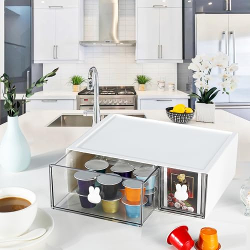 BAIEUEJO Cupboard Organizers, Tea Box with 2 Drawers, Kitchen Storage Box for Tea Bags, Coffee, etc. Storage Rack for Kitchen/Bathroom/Dressing/Office, etc.(white-2drs)
