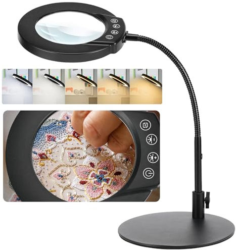 Sprifityy Lampada con Lente d'Ingrandimento,Lampada Con Lente D'ingrandimento 10X,Lente d'ingrandimento illuminata dimmerabile,5 modalità di colore,per Lettura,Riparazione,cucito,artigianato
