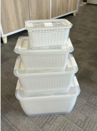 Luxear Fresh Food Storage Containers for Fridge, 3 Pack Vegetable Fruit Storage Container 4L+1.7L+0.5L Dishwasher Safe Produce Saver with Vents, Microwave Safe Food Organizer