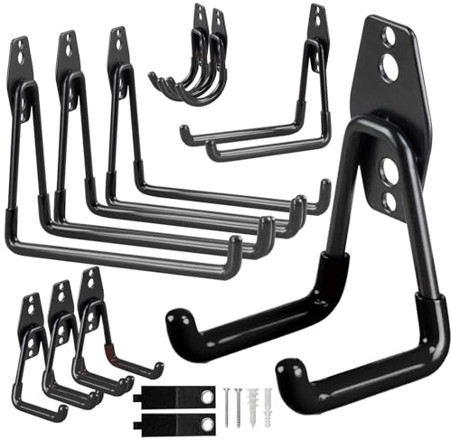 OrgMax 12er Pack Hochleistungs-Garagenhaken für die Aufbewahrung von Wänden – Fahrrädern, Werkzeugorganisatoren, Schuppen und Transporter, Wandhaken aus Stahl für Gartengeräte und Leitern（schwarz）