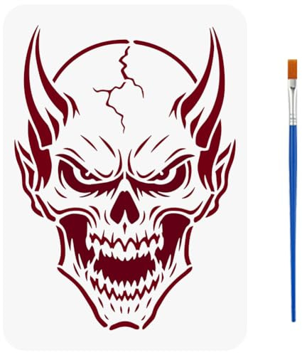 FINGERINSPIRE målningsskabell Med skelett demon och pensel 21x29,7 cm ritningsskabell med dödskalle demon dödskalle tema halloweendekoration skabell för målning på trä väggar tyger och möbler