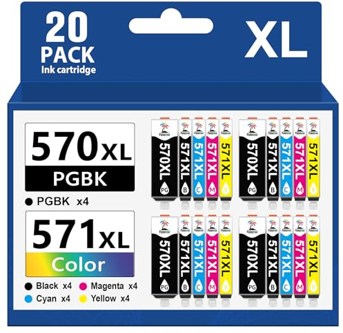 Palmtree 570 571 XL Cartouche d'encre Compatibles pour Cartouche Canon 571 570 pour Imprimante Canon MG5750 pour PIXMA TS5050 TS5055 TS5053 MG6852 MG6850 MG5700 MG5752 MG7750 TS8050 TS9050 (20 Pack)