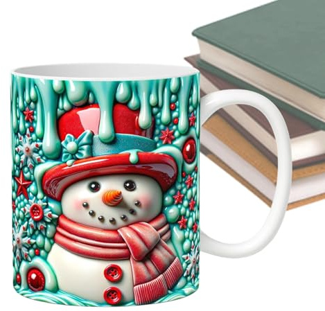 Davivian Taza Navideña - Tazas de Cerámica para Fiestas - Juego de 3 Tazas de 350ml con Diseño 3D de Muñeco de Nieve y Asa para Té Chocolate Regalo