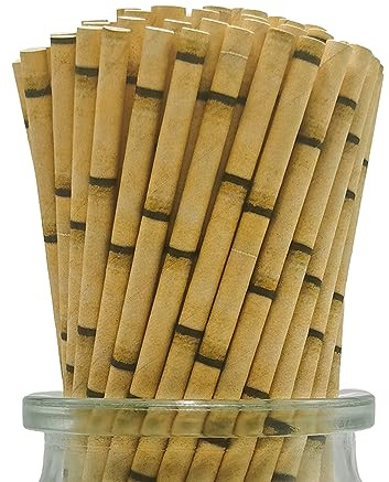 Pajitas de Papel Desechables de Bambú Amarillo, 19,7 cm, 100 Unidades Biodegradables Pajitas de Papel Bambú para Cumpleaños, Bodas, Navidad, Celebraciones, Fiestas y Manualidades