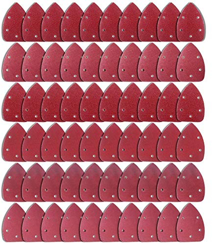 AUSTOR 60 stücke Klett-Schleifdreiecke Maus Detail Schleifpapier 5 Loch je 10 x 40 / 60 / 80 / 120 / 180 / 240 Körnung Für Dreieckschleifer Schleifer