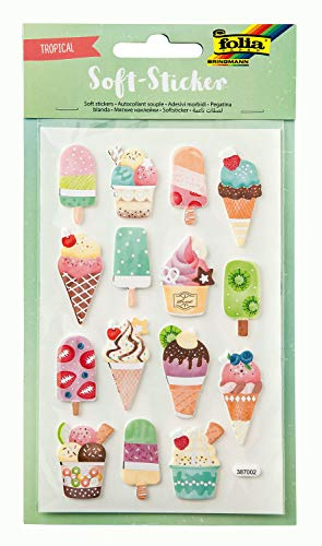 Folia 19301 - Soft-Sticker Tropical, Hochwertige Schaumstoff-Sticker Mit Heißfolienveredelung, 28 Sortiert, Ideal Zum Verzieren Von Grußkarten, Bastelarbeiten Und Scrapbooking