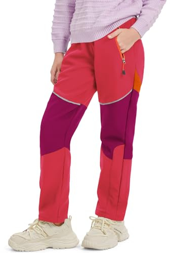 Toomett Kids Snow Ski Pants Hiking Boys Girls Outdoor Waterproof Windproof Fleece Warm Snowboard Pants,1510,Red/Purple,6-7Years