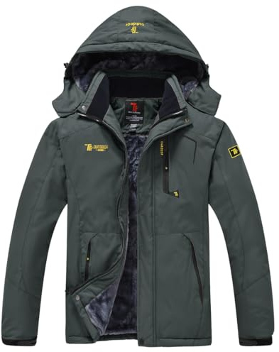 donhobo Men's Fleece Jacket Winter Waterproof Warm Ski Jackets Windproof Coat with Zip Pockets Hood(Dark Grey,M)
