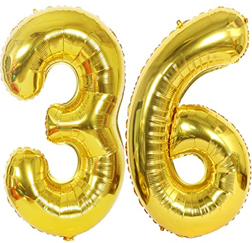 Palloncini Compleanno 36 Anni Oro - Giganti Numeri 101 CM, Decorazioni Festa, Gonfiabili Elio Aria