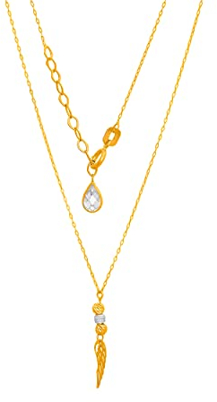Goldene Damen Halskette 585 14k Gold Gelbgold Kette mit Anhänger Engelsflügel Kugel Zirkonia Gravur