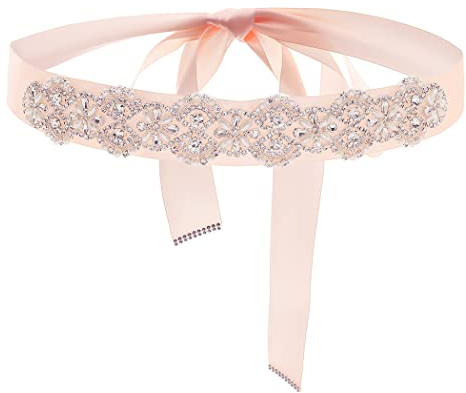IYOU Perle Hochzeit Schärpe Gürtel Strass Rosa Schleife Kleidergürtel Glänzend Kristall Braut Gürtel Zubehör zum Frau und Mädchen