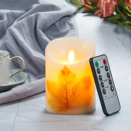 FiiMoo Candele LED, Alimentazione a Batteria Candele, Foglia di Acero Candele, Candela Elettriche con Telecomando, Candela Senza Fiamma, Candela Elettrica con Fiamma per Regalo e Decorazione-10cm