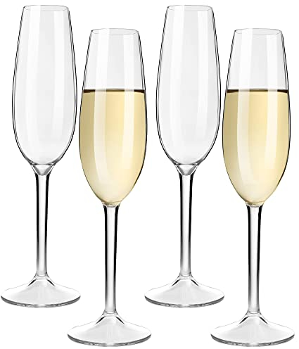 COOKY.D Flûte da Champagne Riutilizzabili in Plastica Tritan Infrangibili, Lavabili in Lavastoviglie Regalo Perfetto per Matrimonio Anniversario e Compleanno 226ML/7.3oz,Set da 4