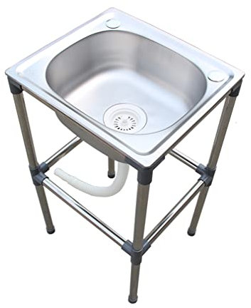 Évier Inox Autoportant avec Support Moderne Évier Inox Brossé simple Cuisine 1 Bac Hauteur Totale 75cm Extérieur Évier De Jardin Évier Utilitaire sur Pied pour Cuisine Camping (48 * 35 * 75cm)