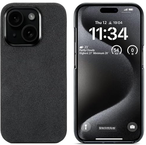 TYXDKJ Alcantara Hülle für iPhone 14, Handgemachte Halb Wrapped Synthetische Wildleder Hülle, Kompatibel mit Magsafe Wireless Charging (Schwarz)