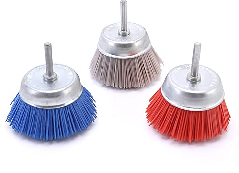 XIAOJUN 3 pezzi 3 pollici filo abrasivo filo di nylon spazzola tazza kit con 1/4 di pollice, include fine media grana grossa rimozione ruggine