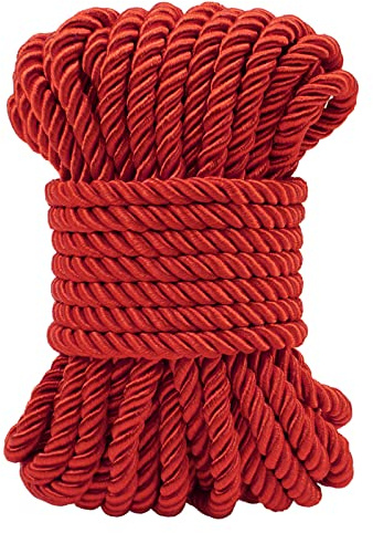 LEREATI Cuerda trenzada roja de 7 mmx10 m, cuerda de poliéster de 3 capas suave, cordón de satén para manualidades, bolsas de regalo, decoración del hogar