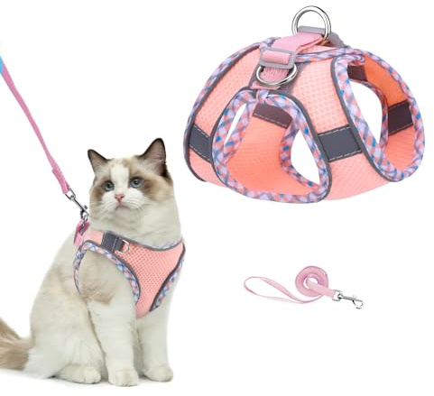 Brifit Imbracatura per gatti, con guinzaglio, a prova di rottura, per gatti con strisce riflettenti, gilet regolabile, pettorina per gatti [XS]Peso applicabile: 3-5 kg