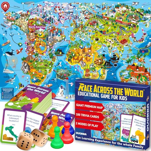 QUOKKA Board Game for Kids 8-12 - Learning, Educational Card Games for Ages 6-8 - Indoor, Outdoor Activity for Teens, Adults, Family - Geography, World 100 Question Cards with Top Facts