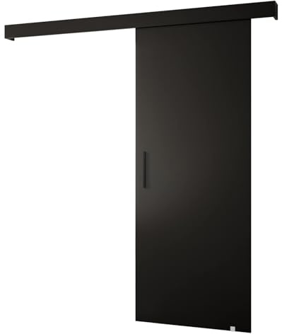 ABIKSMEBLE Salwador 1 Système de Porte Coulissante avec un Cache Rail - Portes Coulissantes Murales Intérieures - Portes de Grenier Encastrées - Construction Solide - 90x204cm - Noir Noir Noir