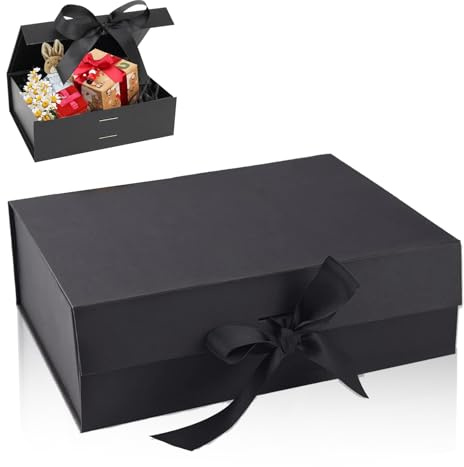 Cajas de Regalo, Cajas de Regalo Magnéticas con Tapas, Caja de Embalaje de Regalo Reutilizable, Pequeñas Cajas de Cartón, para Cumpleaños, Navidad, Día de San Valentín (Negro)