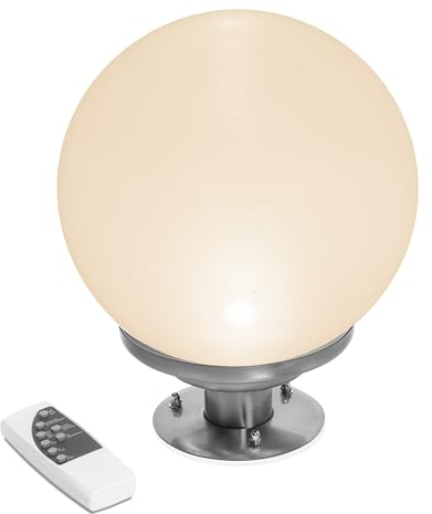 Esotec Solarkugel für den Garten CCT, D=30cm, Edelstahl Standfuß, IR-Fernbedienung, Lichtkugel, LED Gartenkugel, Solarleuchte, Kugelleuchte, wetterfest, Winterfest, außen, IP44, 102636