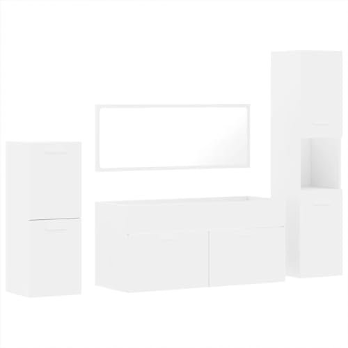 vidaXL Juego de Muebles de baño 4 pzas Madera contrachapada Blanco, Armario para baño, Mueble de Almacenamiento para baño, Mueble de baño