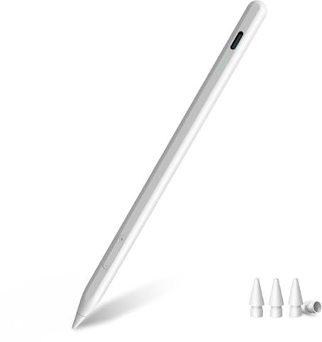 Stift für iPad (2018-2025) - Kompatibel mit iPad Pro 12.9 (M4/M3/M2), Air 7/6/5/4/3, 11.-6. Gen und Mini 5/6/7 - Mit 2-Fach Schnellladung, neigungssensitiver Steuerung und Palm-Rejection-Technologie