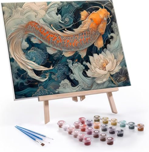 Hyupuanj Pintar por Números para Adultos, DIY Carpa Paint by Numbers,Pintura por Números con Pinceles y regalo para Amigo, Festival, Cumpleaños, Hogar Decoración de Casa (Sin Marco) 70x90 cm O-309