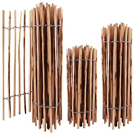 Aquagart Recinzione a bastoncini, altezza 50 cm – 120 cm, distanza tra i listelli 3 – 5 cm, recinzione in legno di nocciola, durevole e resistente, con crampi (nocciola 80 cm, 15 m)