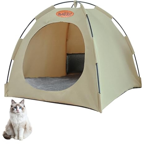 Tente Tipi pour Chat Chiens, Niche pour Chat avec Coussin Amovible et Lavable, Coussin épais, Tente Portable intérieur extérieur pour Chats, Chiots et Autres Petits Animaux (Beige, L)