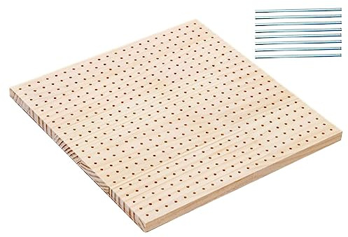 Badiman Tavoletta per Bloccaggio Tavola Artigianale Strumento per Uncinetto Base per Maglieria in Legno Durevole con Perni Adatto per Esperti E Appassionati, 30 cm x 30 cm