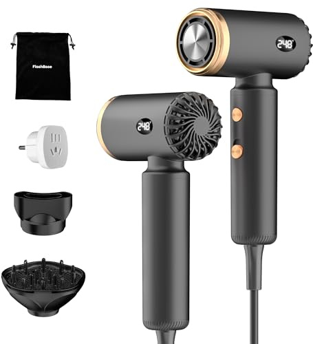 Travel Hair Dryer, Dual Voltage Mini Ionic Blow Dryer for Fast Drying, Compact Lightweight Hair Dryer with Magnetic Diffuser for Home & Travel, Portable Hairdryer International 110-240V (Black)