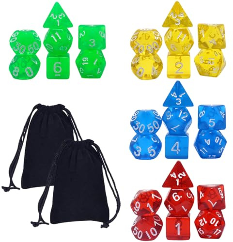 THQAE 28 Pcs Dados Poliedricos, rol Poliédrico con Bolsa Negra Juego Completo de Dados Poliédricos,Reutilizable Dados DND Table Games para Dungeons and Dragons DND RPG MTG D20 D12 D10 D8 D6 D4