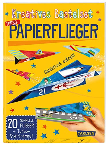 Bastelset für Kinder: Kreatives Bastelset: Turbo-Papierflieger: 20 schnelle Flieger + Turbo-Startrampe | Das Bastelkit mit bunten Faltvorlagen, Anleitungen und Flugtipps