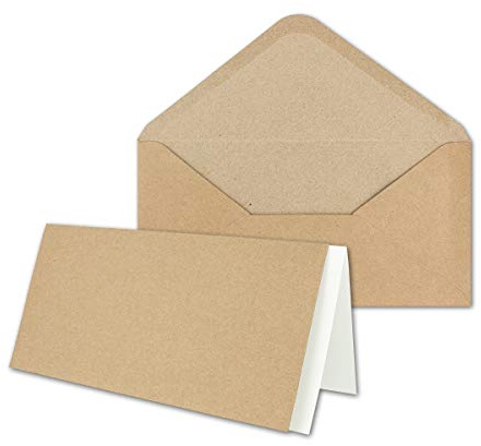 Set di 50 biglietti pieghevoli con buste e fogli da inserto, formato DIN lungo, carta kraft marrone, vuoti da personalizzare