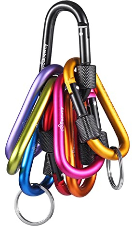 BEEWAY Locking Carabiner, 8 Pack Premium Aluminum Alloy D-Ring Carabiners Key Chain Clip Hook for Camping, Hiking, Traveling, Fishing, Backpack
