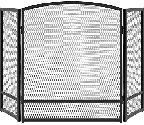 Best Choice Products 47.5x27.25in 3-Panel Simple Steel Mesh Fireplace Screen, Fire Spark Guard Grate for Living Room Home Decor w/Rustic Worn Finish - Black