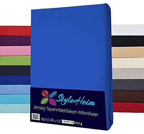 Spannbettlaken Mikrofaser 180x200cm - 200x200cm Spannlaken Spannbetttuch Bettlaken bis 25cm Matratzenhöhe Rundumgummi Microfaser Betttuch Steghöhe 30cm, Farbe Dunkelblau