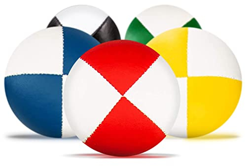 Set di 5 Palline da giocoliere Diabolo Premium Soft Juggling Balls Bicolore - 58mm Ø ✓ Palline da giocoliere ✓ Water Repellent ✓ Soft Leatherette I Set di Giocoleria per Bambini e Ragazzi