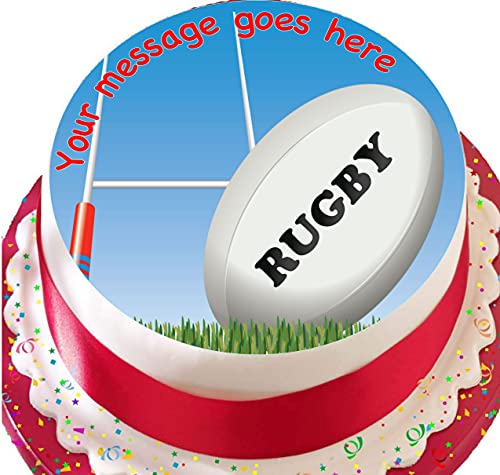 HARBETH Rugby Ball 19 cm Round Edible Cake Topper with Custom Greeting