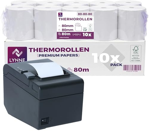 Thermorollen 80mm x 80m x 12mm - Kassenrollen - Bonrollen für Registrierkasse - Bondrucker - Thermopapier – BPA Frei (10 Rollen)