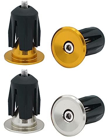 QitinDasen 2 Paar Lenkerstopfen Endstopfen, Fahrrad Lenker Endkappen, für Rennrad, MTB, BMX (Golden + Silber)