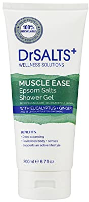 DrSALTS+ Muscle Ease Shower Gel - Soothing Epsom Salts to Relieve Strains, Pain & Stiffness with Eucalyptus & Ginger Essential Oils - Vegan & Cruelty-Free, 200ml