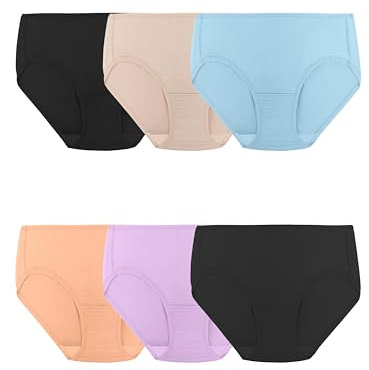 Fruit of the Loom Women's Breathable Underwear (Regular & Plus Size), Brief - Cooling Stripes - 6 Pack Assorted Colors, 8