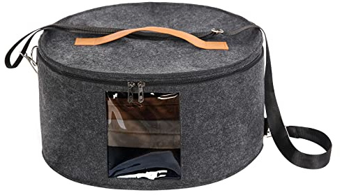 Ohiyoo Caja de almacenamiento redonda para sombreros con tapa, 16'' x 8'' plegable para viajes, sombreros de viaje para hombres y mujeres, contenedor de almacenamiento de juguetes de peluche con tapa