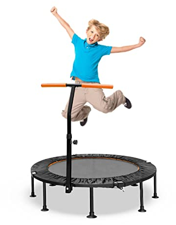 Maxmass Mini Trampoline, Fitness Bungee Rebounder with Adjustable Handle, Foldable Exercise Bouncer for Adults and Kids (Orange)