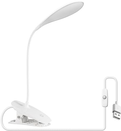 EXTRASTAR Lámparas de Escritorio, Led Escritorio, Lampara Lectura Pinza, Luz Blanca 6500K, Cuello de Cisne de 360° Cuidado Ocular Luz LED, Modo de Carga USB, 1pc